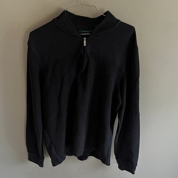 Perry Ellis Navy Sweater Size Large mock neck features a quarter zip - Picture 8 of 8